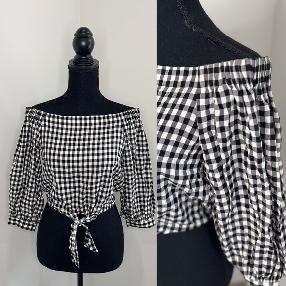 Forever 21 Checkered Off the Shoulder Top (S) - Picture 1 of 7